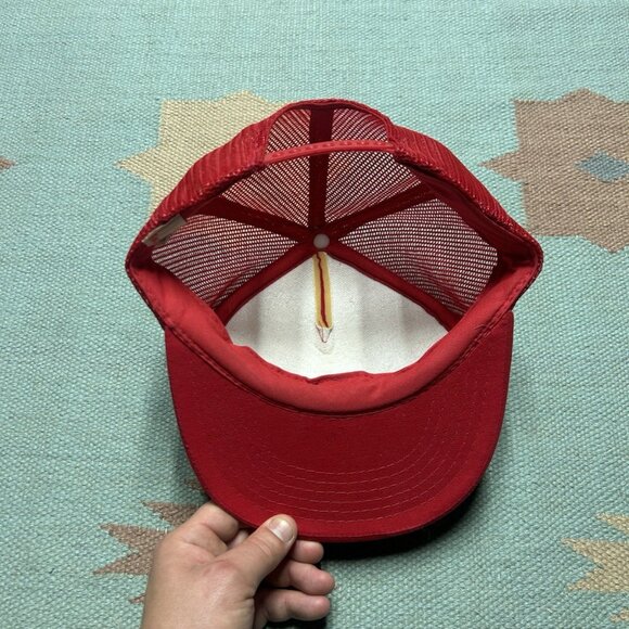 Vintage 80s 90s trucker hat mesh cap blank red snapback plain adjustable - Picture 5 of 8